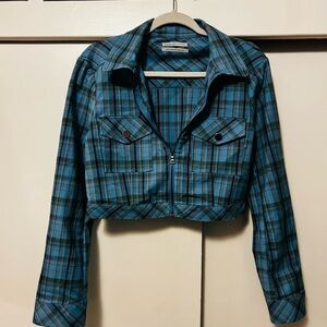 Urban Outfitters Blue Plaid Cropped Jacket